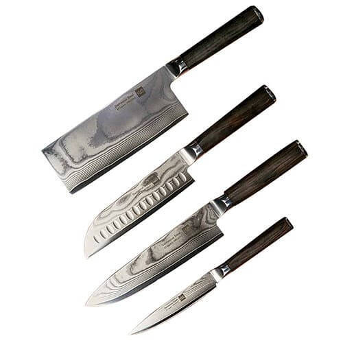 Набор ножей из дамасской стали Xiaomi HuoHou Set of 5 Damascus Knife Sets (4 ножа + подставка)