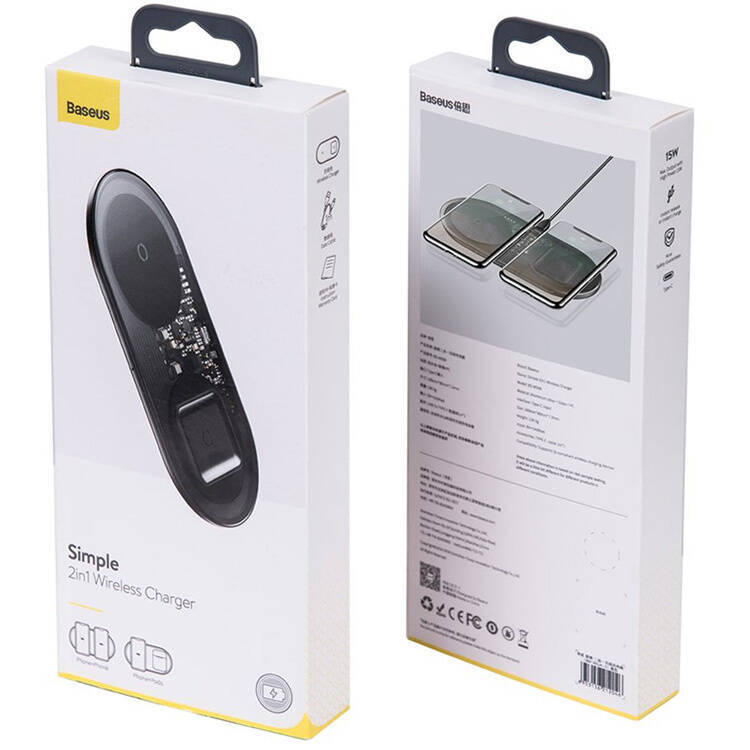 Беспроводное зарядное устройство Baseus WXJK-A01 Simple 2 in 1  для телефона и наушников 18W Черный