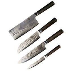 Набор ножей из дамасской стали Xiaomi HuoHou Set of 5 Damascus Knife Sets (4 ножа + подставка) - фото
