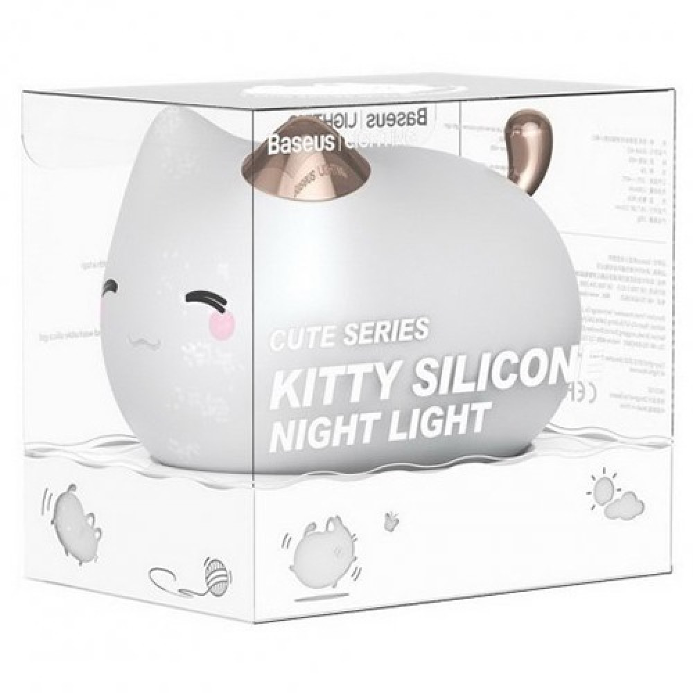 Ночник Baseus DGAM-A02 Cute series kitty silicone night light силиконовый White